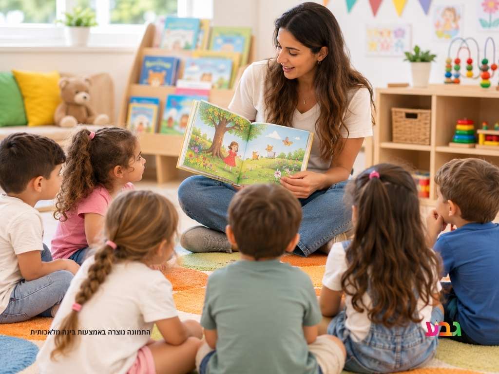 פעילות קריאת ספרים עם גננת וילדים בגן